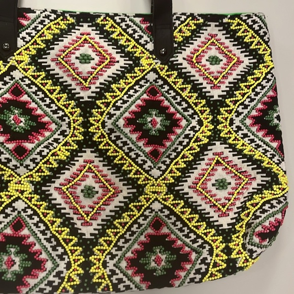 Big Buddha Multicolor Patterned beaded Tote zipper Bag preowned - Picture 3 of 14